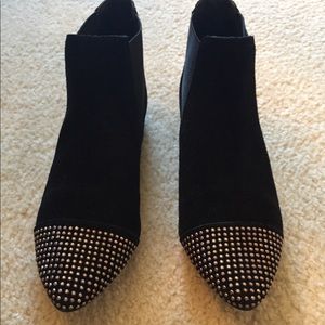 Faux suede elastic ankle boot with stud detailing